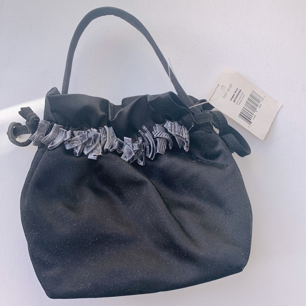 Kate Spade ♠️ Black Silk Bag Cinque Terre Capri Coral Shells Evening Bag NWT 🖤